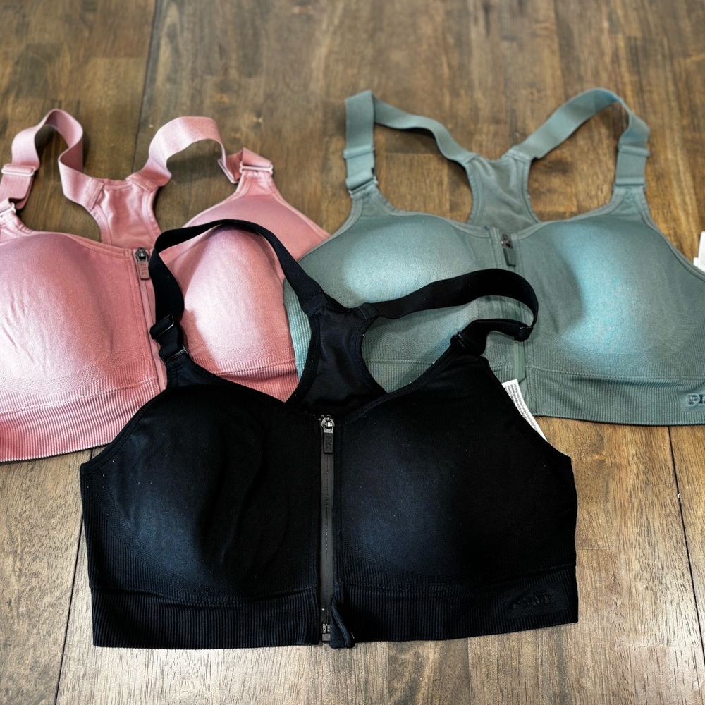 PINK Victoria's Secret Bra Trio - Black, Pink, Green